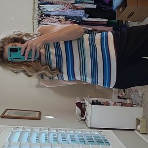 Equipment Femme Stripe Silk Buttons in Back Sleeveless Tank Size S/P